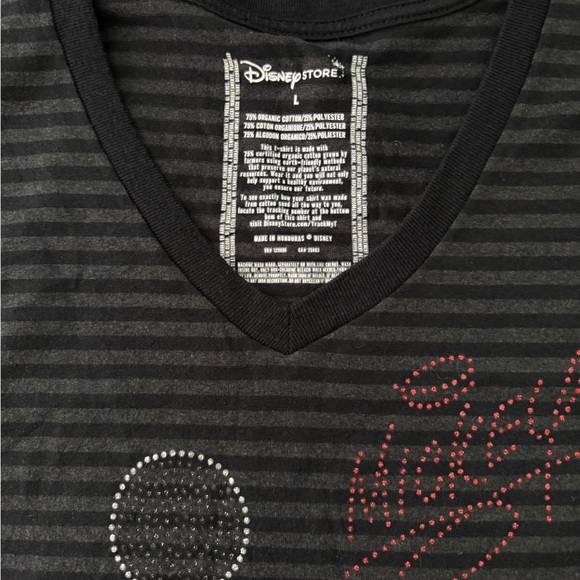 Disney Store Mickey Mouse Striped V-Neck T-Shirt Size X-Small - Picture 2 of 4